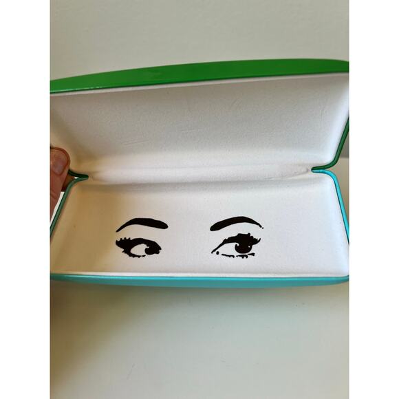 Kate Spade Eyeglasses Case Turquoise Green Hard Clam Shell with Cleaning Cloth - Picture 2 of 8